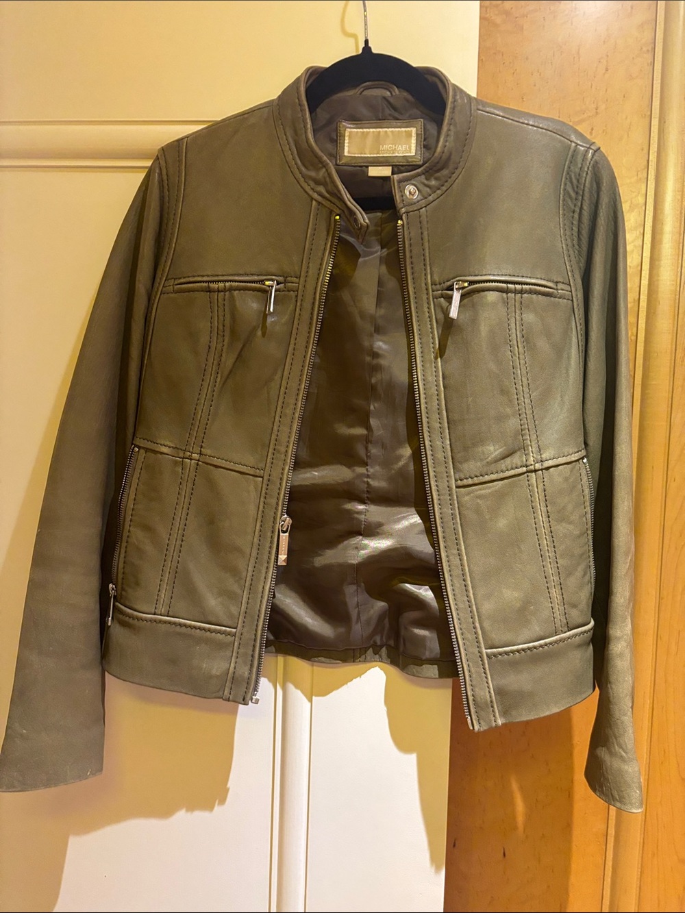MICHAEL Michael Kors Olive Leather Moto Jacket